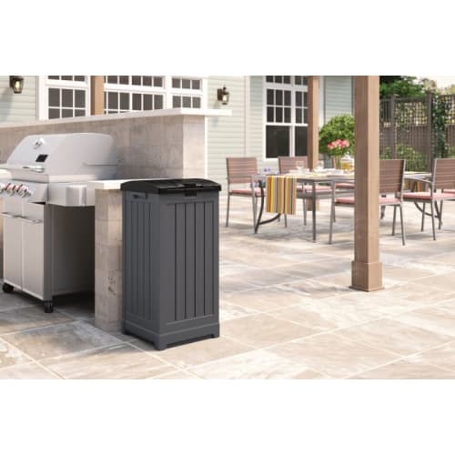 Suncast Commercial Trash Hideaway 36-39 Gallon Refuse Container, Peppercorn